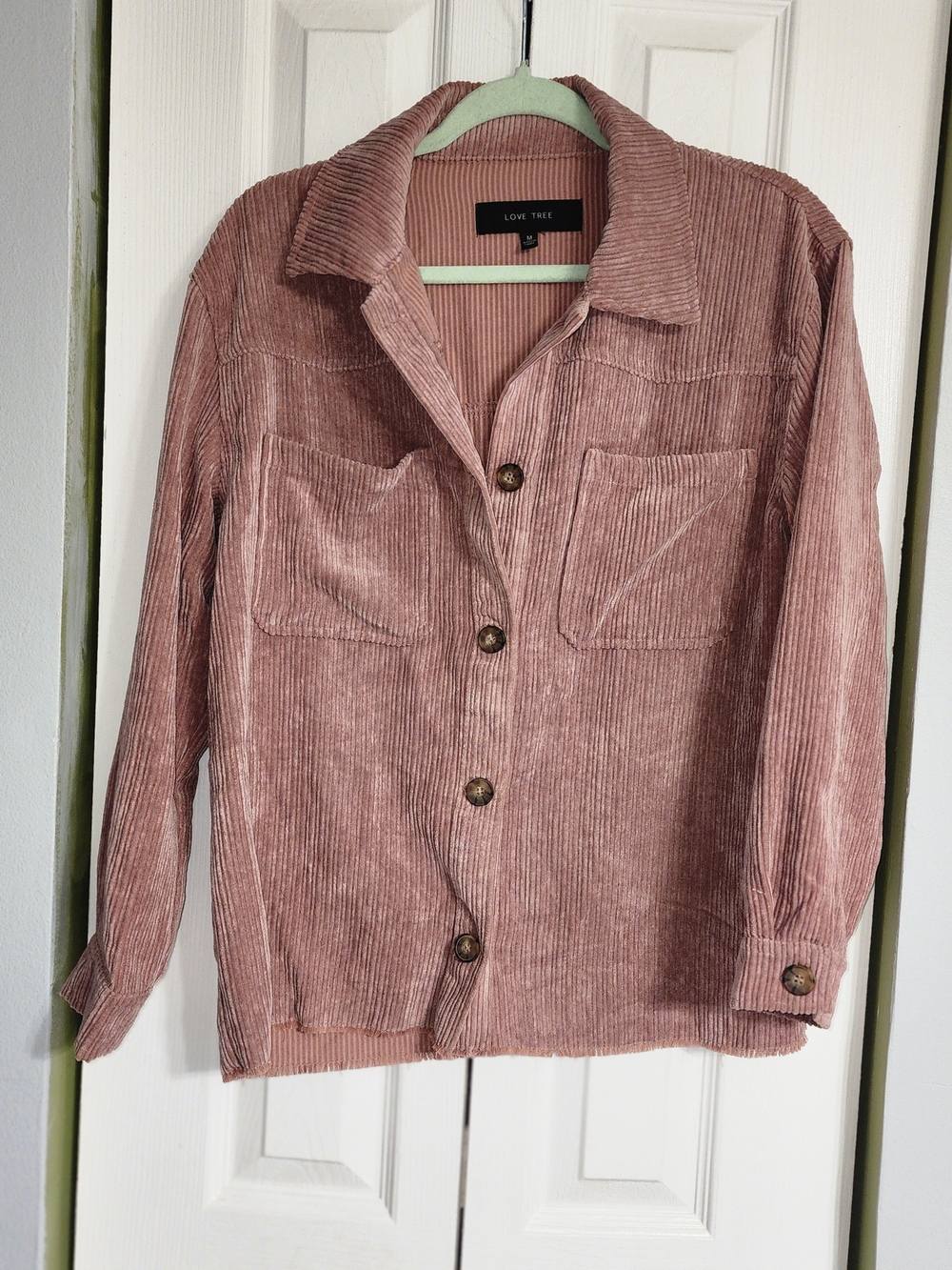 Dusty Rose Ribbed Corduroy Shirt Jacket With Freyededges Size M